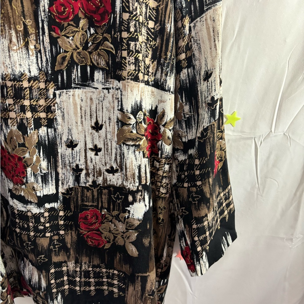 Vintage Women’s Lightweight Red Rose Abstract Earth Tones Oversized Blazer M/L‎ - Picture 12 of 16